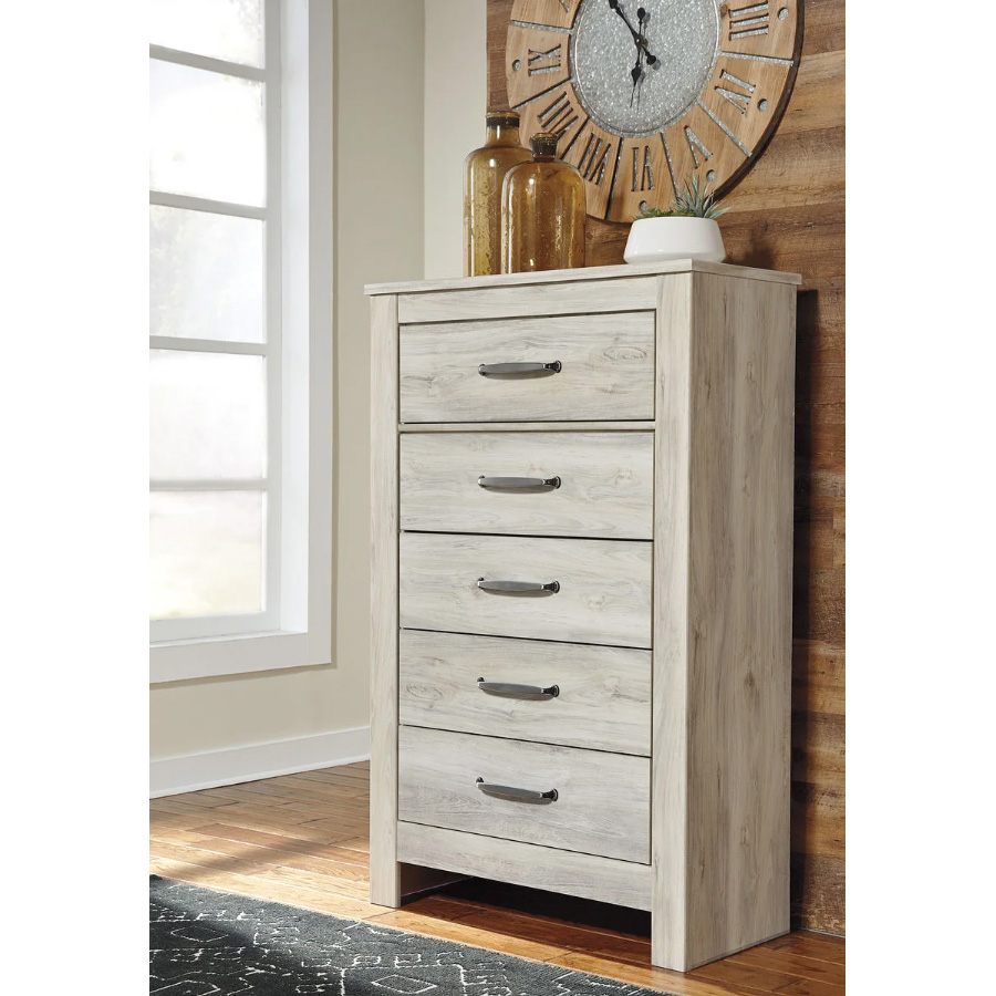 Bellaby - Whitewash - 6 Pc. - Dresser, Mirror, Chest & Queen Panel Bed